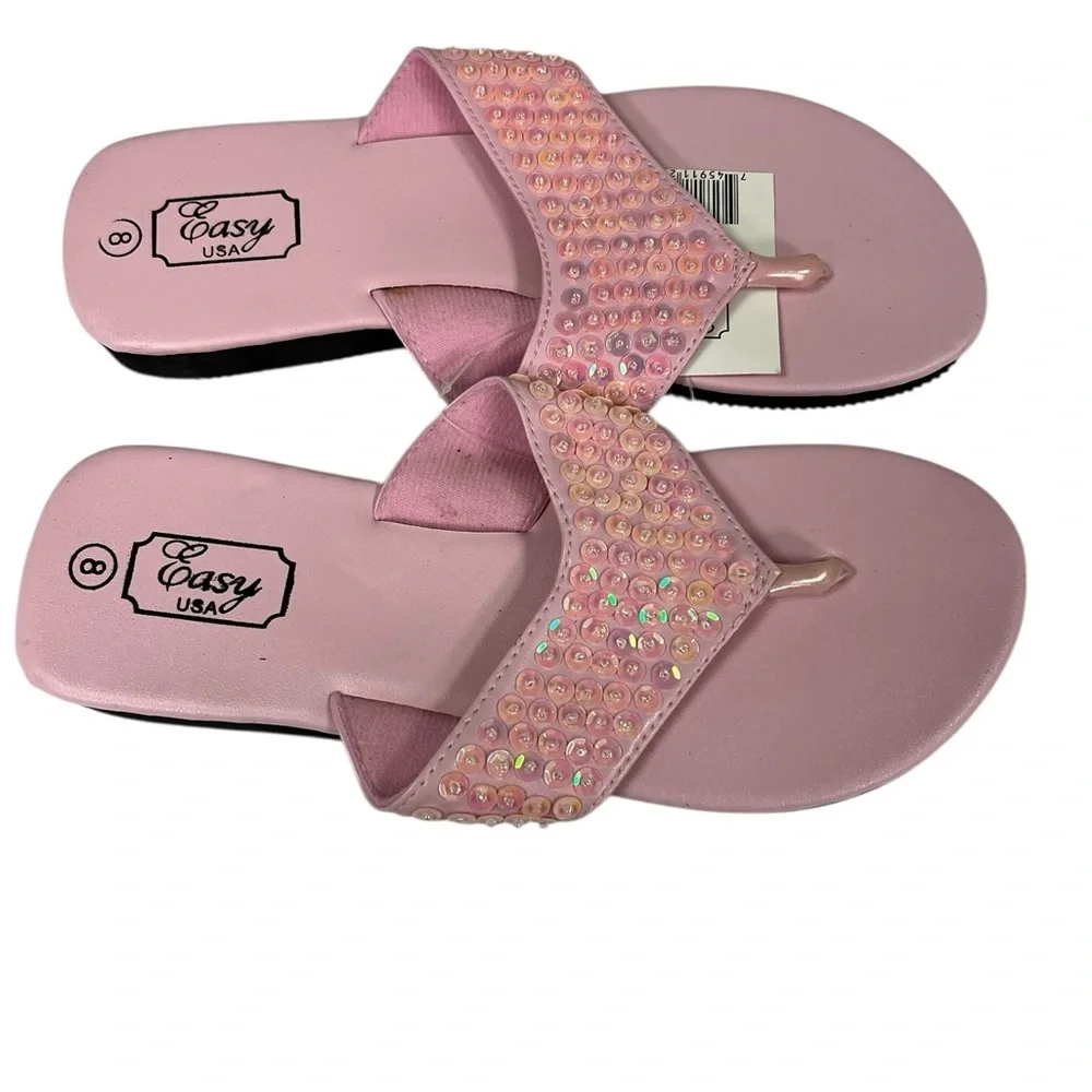 Easy USA Pink Rhinestone Sandals Size 8